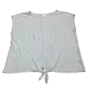 J. Jill Top Shirt Womens Size Large Blue Linen Blend Striped Beachy Nautical